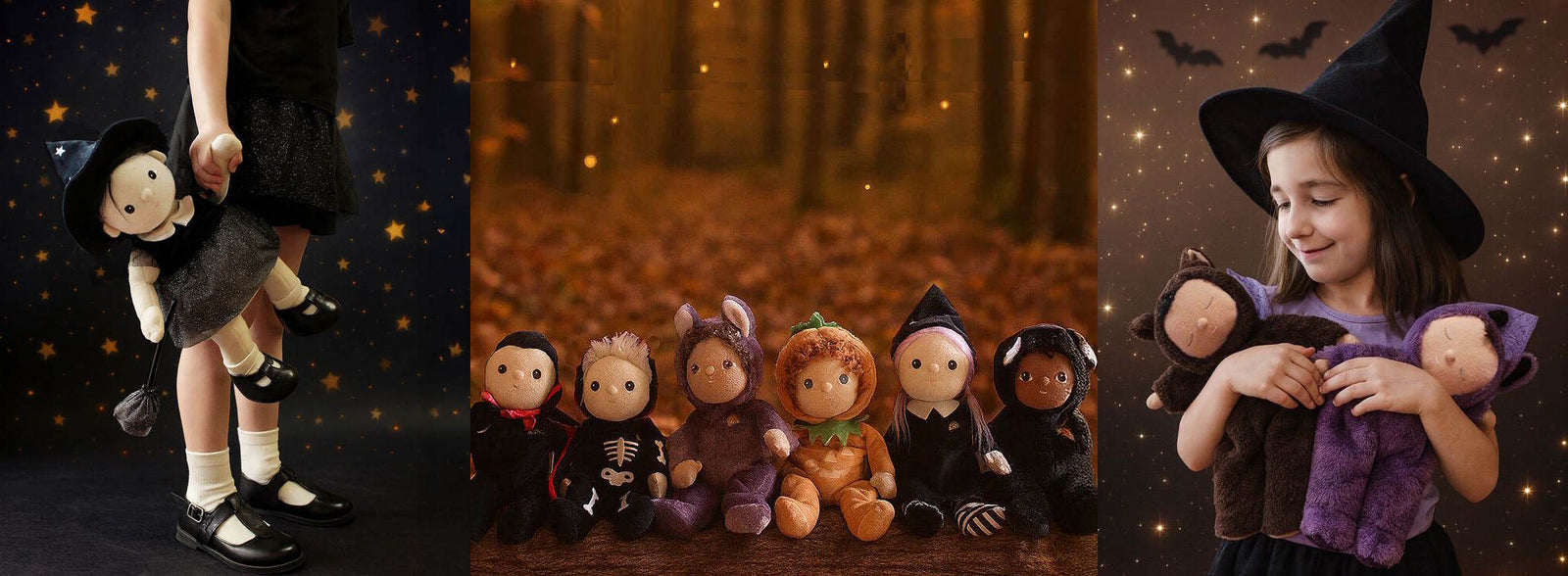 Olli Ella Holiday Hollow Halloween Dinkum Doll Dinky Cozy Bat Witch Vampire Skeleton Black Cat at Milk Tooth Australia