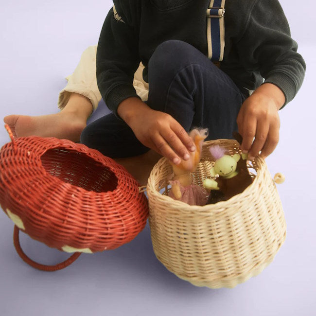 Olli Ella | Rattan Mushroom Basket Red at Milk Tooth