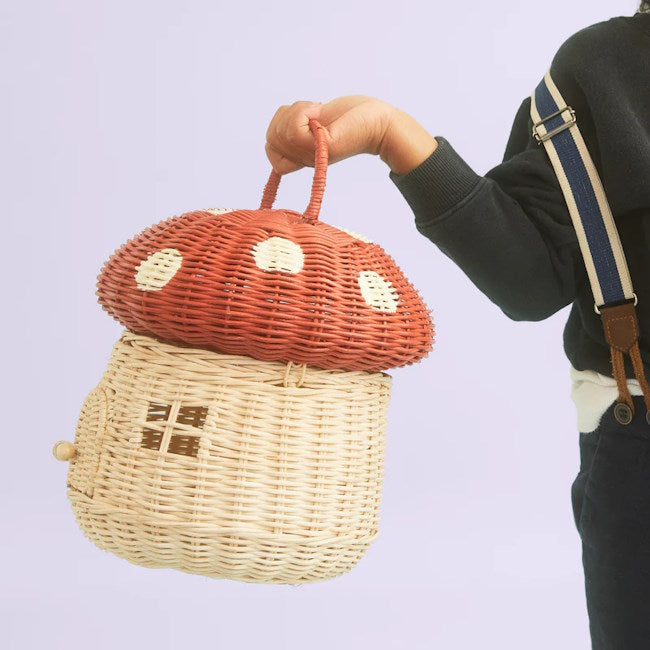 Olli Ella | Rattan Mushroom Basket Red at Milk Tooth