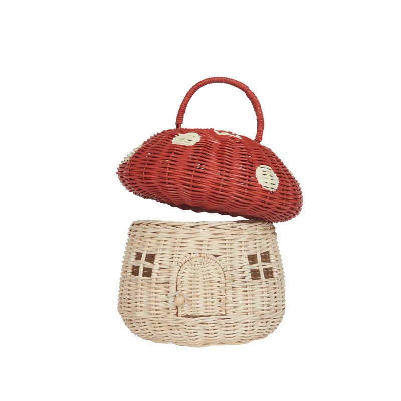 Olli Ella | Rattan Mushroom Basket Red at Milk Tooth