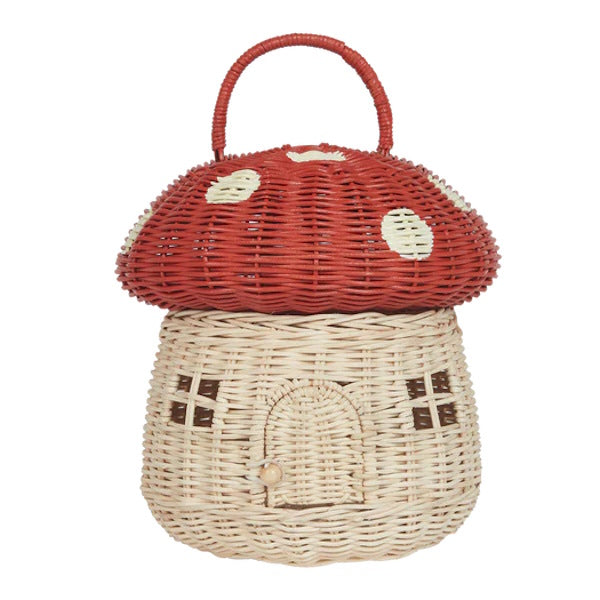 Olli Ella | Rattan Mushroom Basket Red at Milk Tooth
