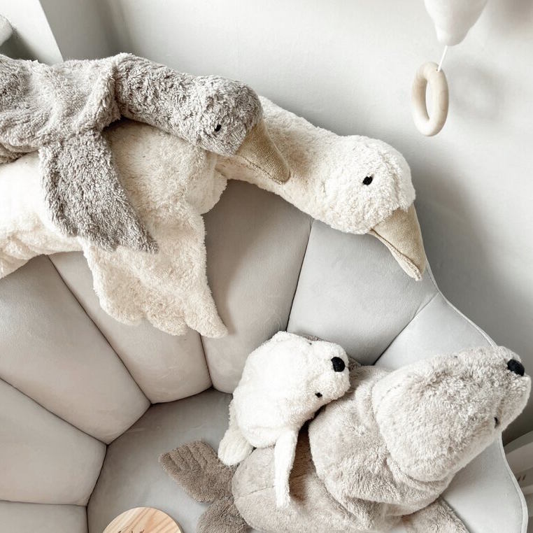 Senger | Cuddly Animal Goose Small Grey Vegan w/ removable heat/cool pack at Milk Tooth Australia