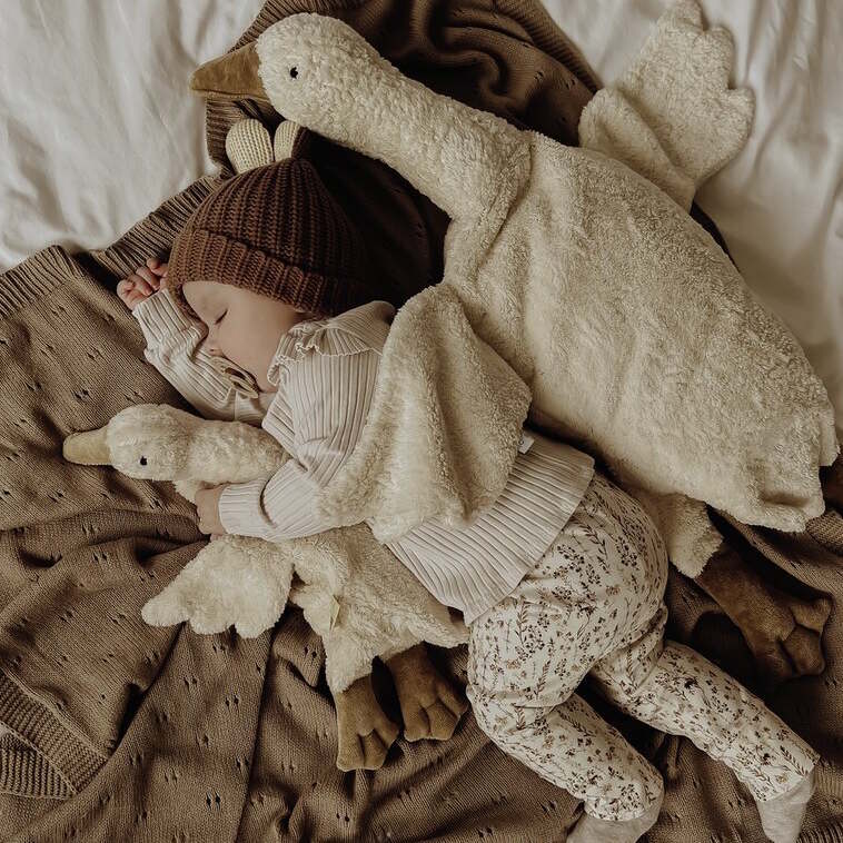 Senger | Cuddly Animal Goose Small White w/ removable heat/cool pack at Milk Tooth Australia