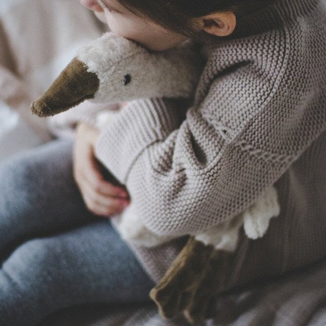 Senger | Cuddly Animal Goose Small White w/ removable heat/cool pack at Milk Tooth Australia