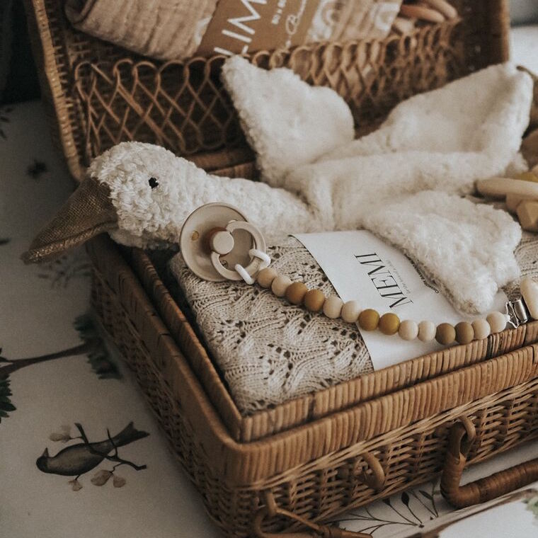 Senger | Cuddly Animal Goose Small White w/ removable heat/cool pack at Milk Tooth Australia