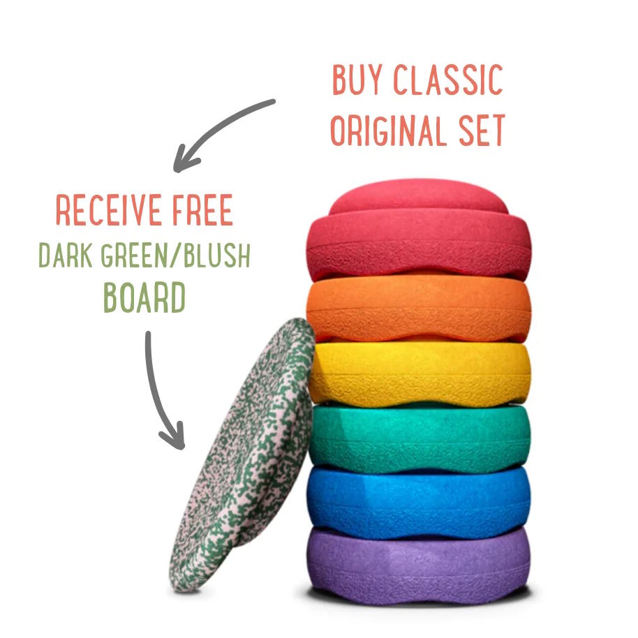Stapelstein Christmas Promo Rainbow Classic 6 + FREE Dark Green/Blush Board at Milk Tooth Australia