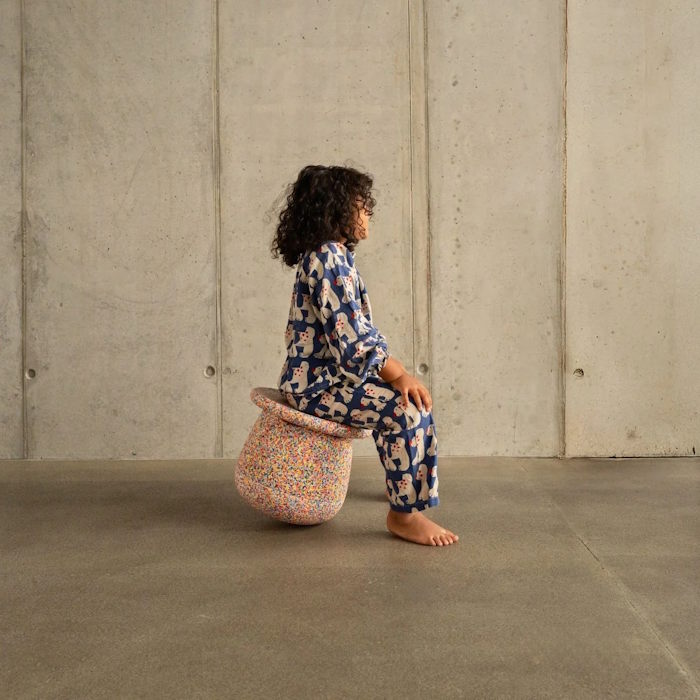 Stapelstein Dynamic Set Small Super Confetti stool and balance board for kids at Milk Tooth Australia
