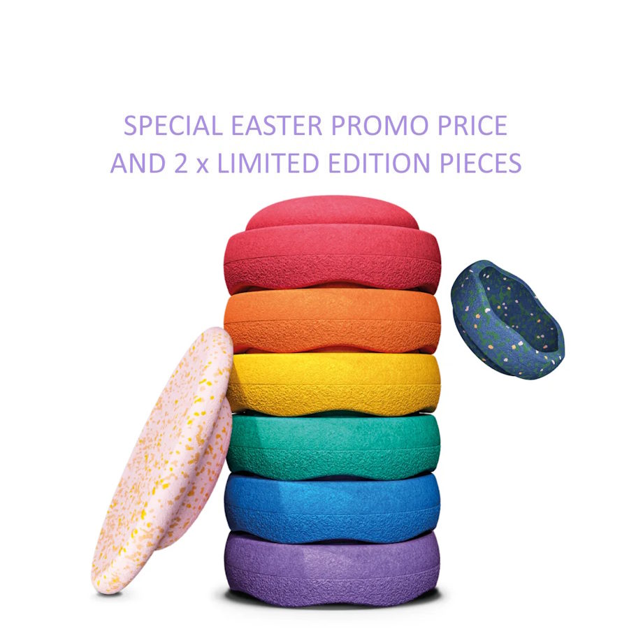 Stapelstein EASTER PROMO | Rainbow Classic 6+1 (Petal Board) + Pond Mini Stone