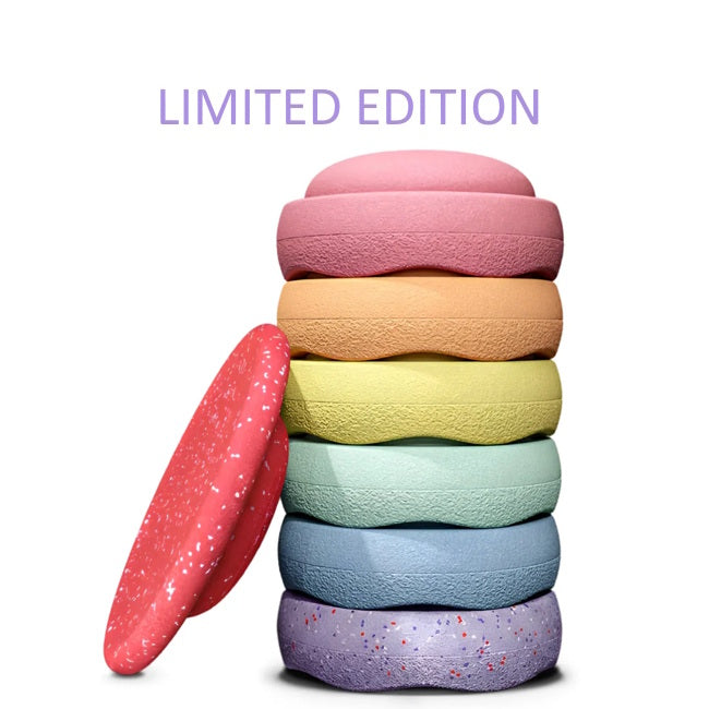 Stapelstein | Limited Edition Rainbow Pastel 6+1 (Agaric Toadstool Board &amp; Speckled Violet Stone) 