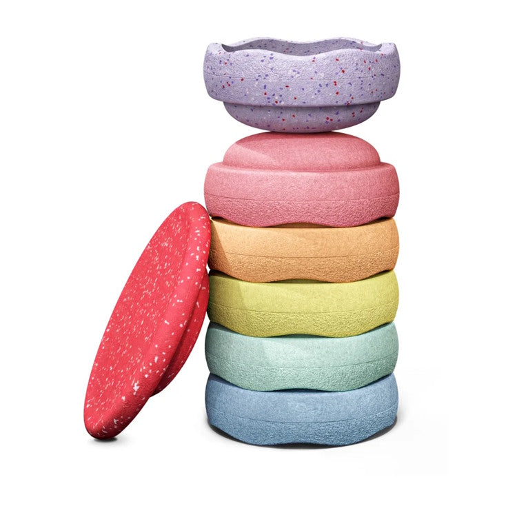 Stapelstein | Limited Edition Rainbow Pastel 6+1 (Agaric Toadstool Board &amp; Speckled Violet Stone) 