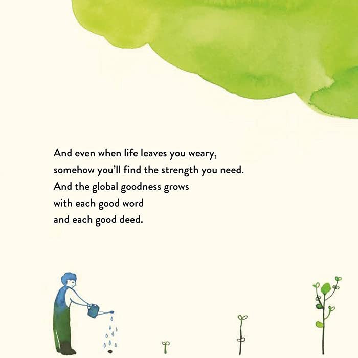 Motivational quote with a person watering a plant and a growing plant on a white background.