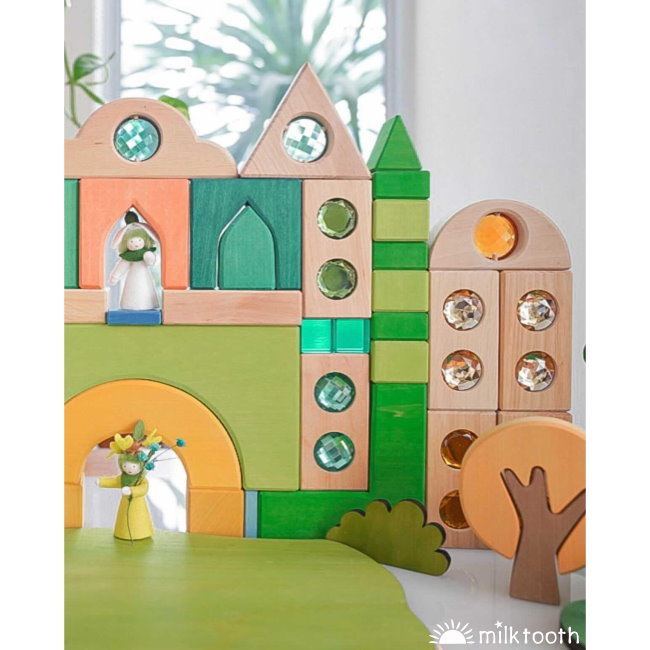 Bauspiel | Fairytale Window Shapes | 36 Blocks with Tray