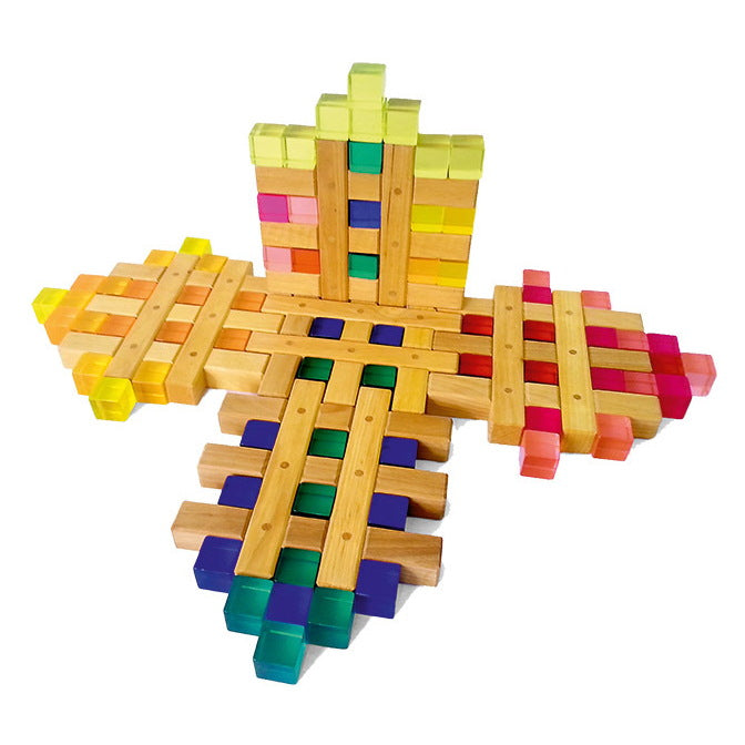 Bauspiel | Grids Natural | 2 Blocks Lattice Wooden Building Blocks