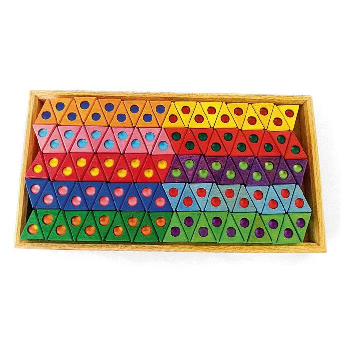 Bauspiel | Triangles | 100 Wooden Blocks with Tray 