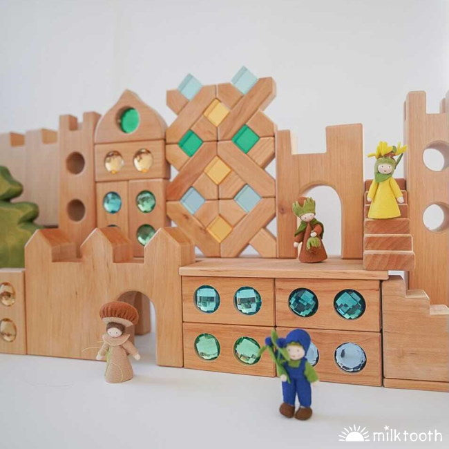 Bauspiel Castle Building Block set with Colour Street Lucite Cubes X-Shapes and Window Shapes