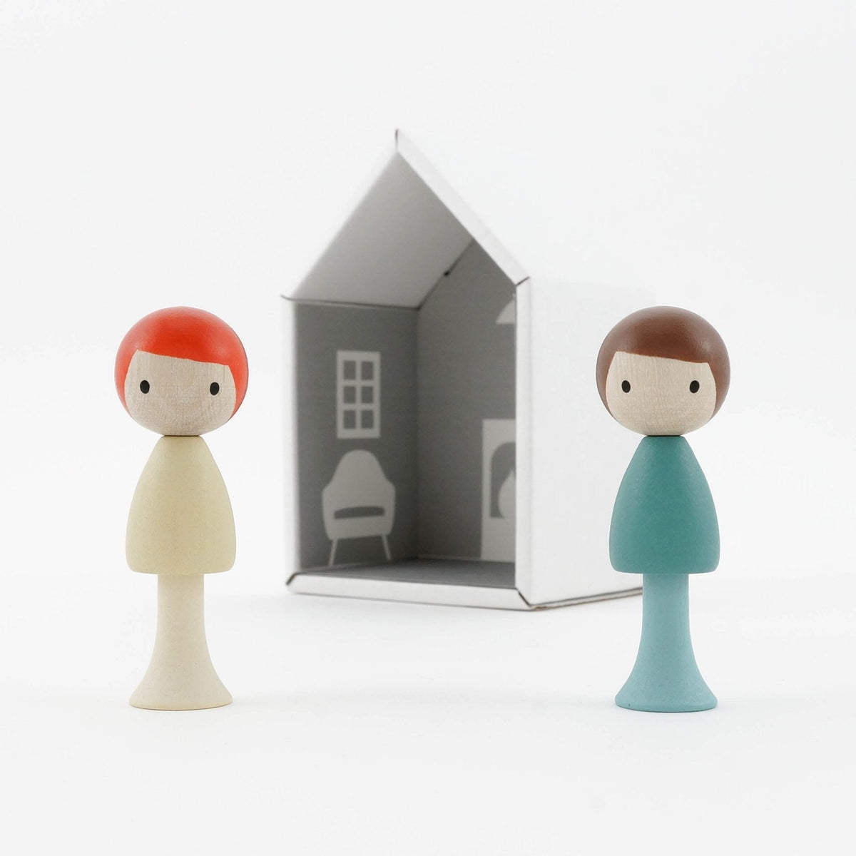 CLiCQUES | Magnetic Wooden Toys | Max &amp; Emil cream &amp; aqua boys with house