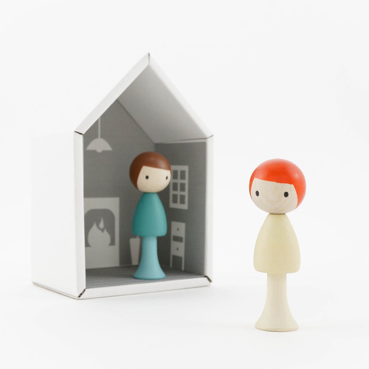 CLiCQUES | Magnetic Wooden Toys | Max &amp; Emil cream &amp; aqua boys with house