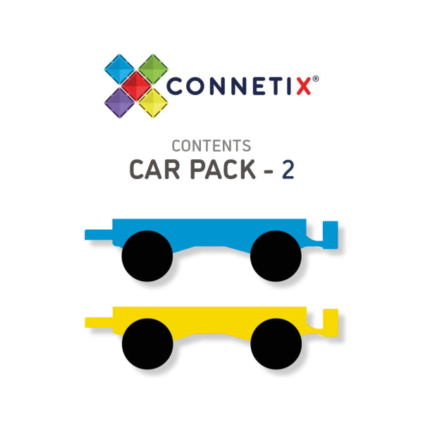 Connetix Tiles | 2 Piece Car Pack for magnetic tiles contents