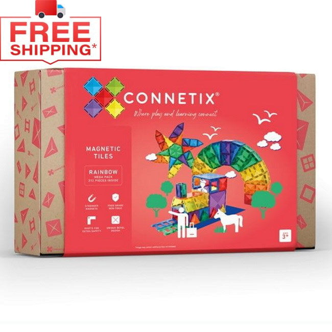 Connetix Tiles | 212 Piece Rainbow Mega Pack of magnetic tile toys at Milk Tooth
