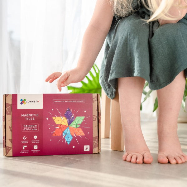 Connetix Tiles | 30 Piece Rainbow Geometry Pack magnetic tiles at Milk Tooth