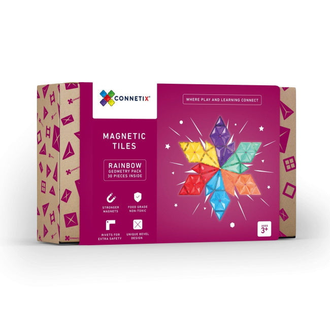 Connetix Tiles | 30 Piece Rainbow Geometry Pack