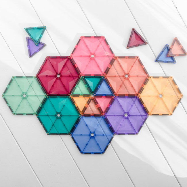 Connetix Tiles | 40 Piece Pastel Geometry Pack hexagon magnetic tiles at Milk Tooth