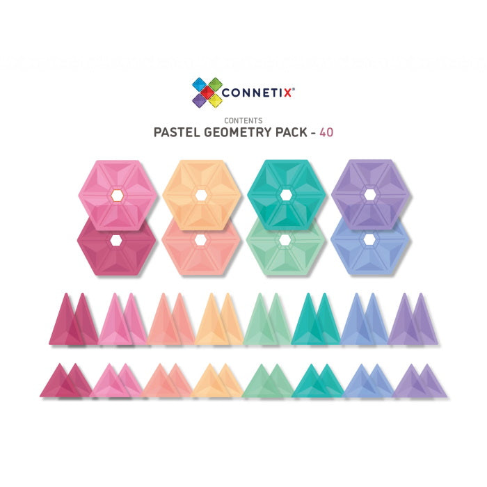 Connetix Tiles | 40 Piece Pastel Geometry Pack pack contents number of tiles
