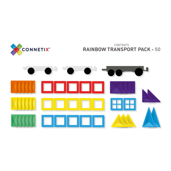 Connetix Tiles | 50 Piece Rainbow Transport Pack at Milk Tooth