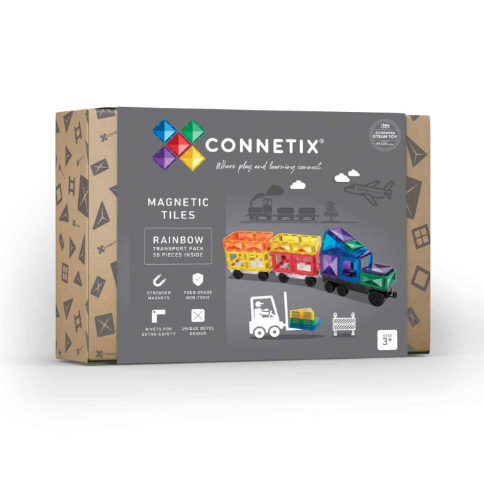Connetix Tiles | 50 Piece Rainbow Transport Pack at Milk Tooth