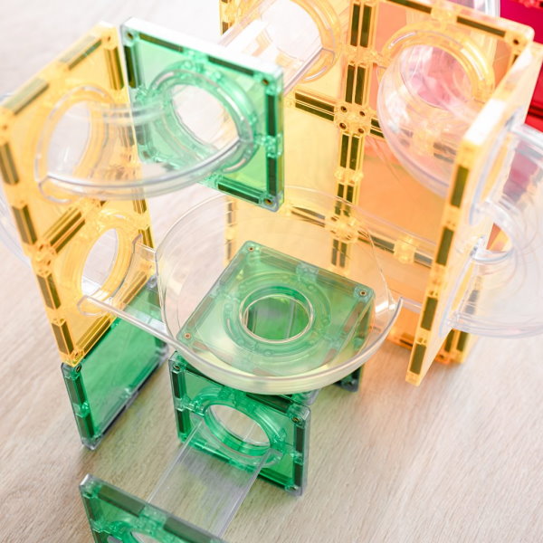 Connetix Tiles | 66 Piece Rainbow Ball Run Expansion Pack with double bowls at Milk Tooth