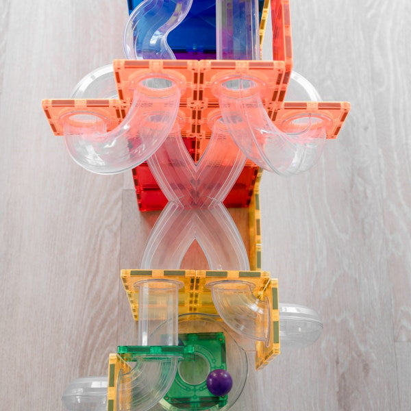 Connetix Tiles | 66 Piece Rainbow Ball Run Expansion Pack with X-shaped tubes at Milk Tooth