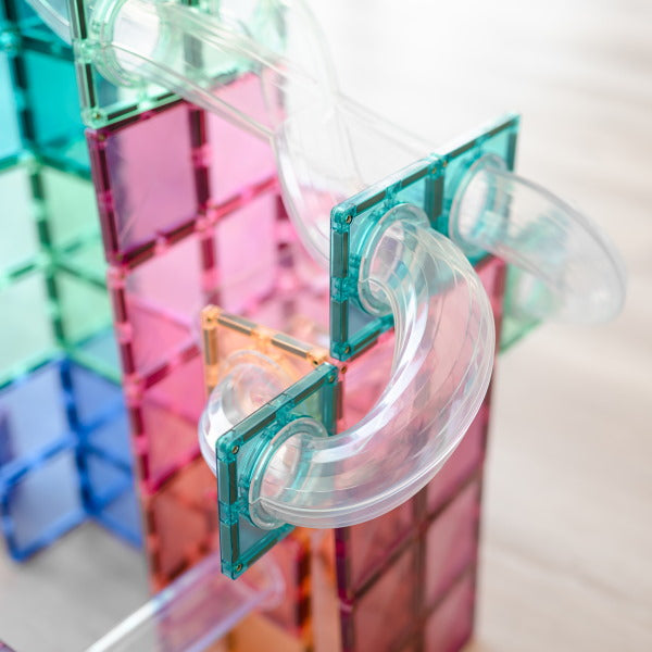 Connetix Tiles | 80 Piece Pastel Ball Run Expansion Pack with spiral tubes at Milk Tooth