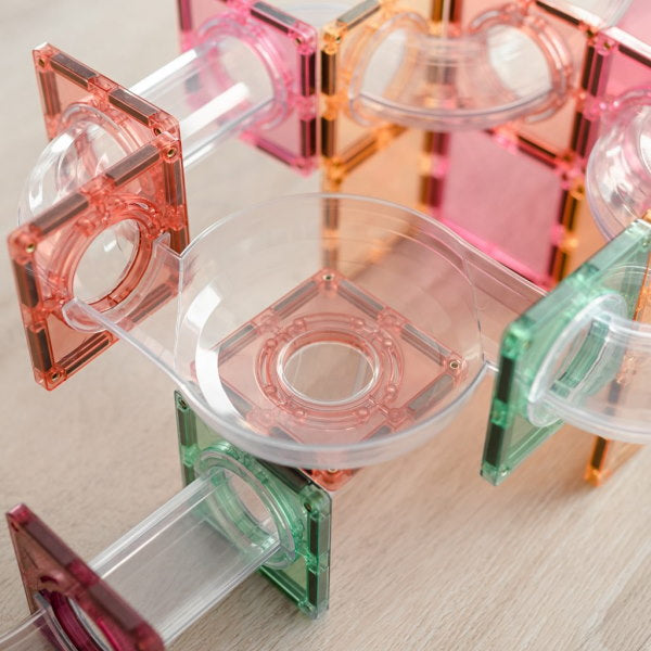 Connetix Tiles | 80 Piece Pastel Ball Run Expansion Pack with double bowl at Milk Tooth