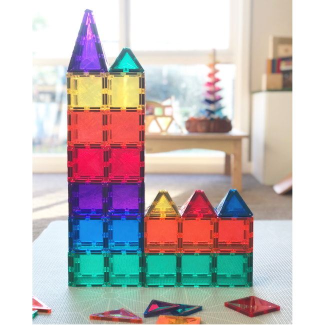 Connetix magnetic building tiles at Milk Tooth castle tower house