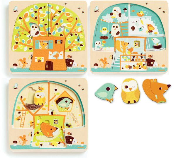 Djeco three-layer wooden puzzle - Tree house