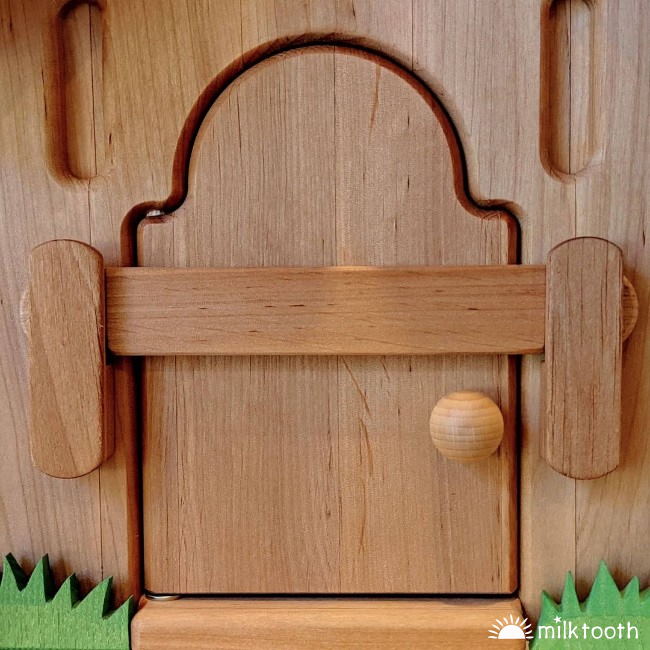 Drewart | Witch&#39;s Shed Red Roof | Wooden Doll House door with bar