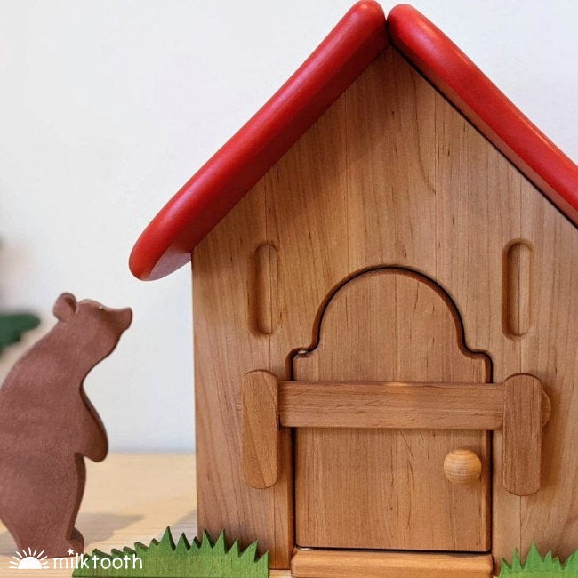 Drewart | Witch&#39;s Shed Red Roof | Wooden Doll House with Ostheimer bear and grass
