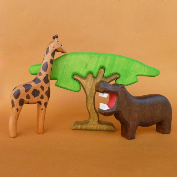 Forest Melody | Wooden Tree | Acacia with Giraffe and Hippo