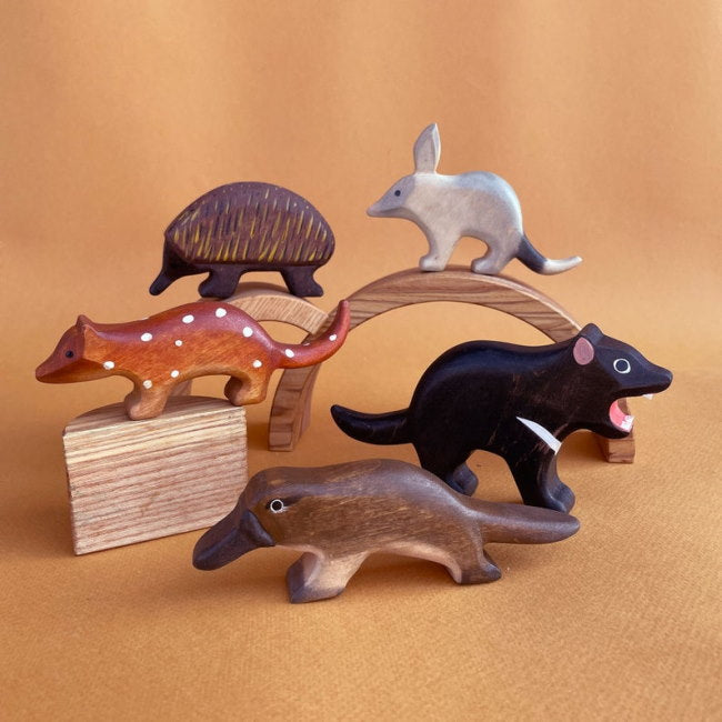 Forest Melody Australian animal wooden toys at Milk Tooth Platypus Echnida Bilby Tasmanian Devil Spotted Quoll