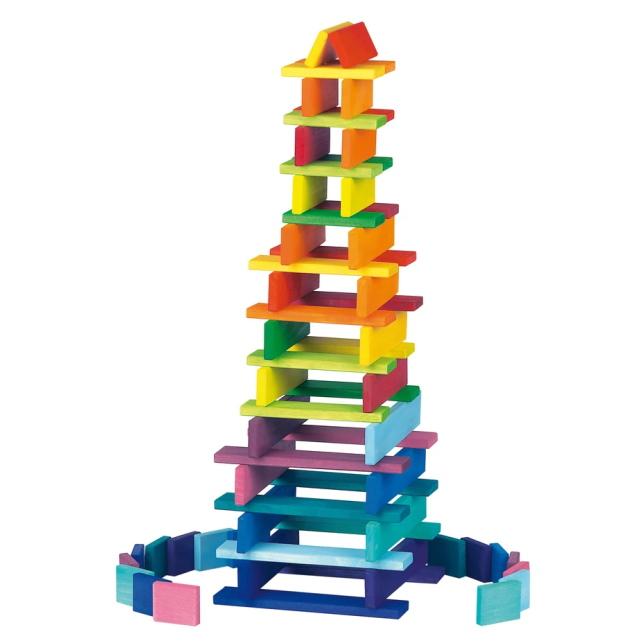 Gluckskafer | Rainbow Building Slats in Tray | 64 Pieces