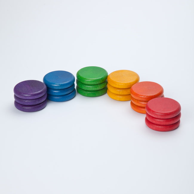 Grapat | 18 Coins | 6 Rainbow Colours loose parts play at milk Tooth