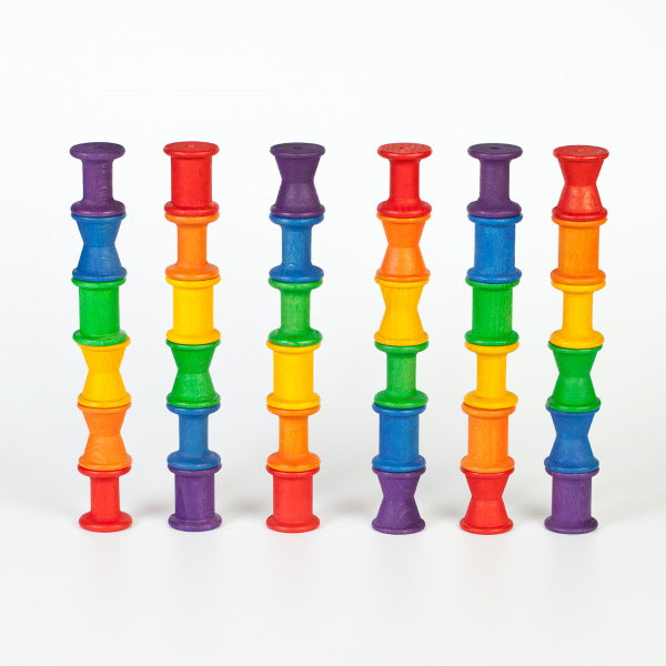 Grapat | Coloured Spools | 36 Pieces | Wooden Toys