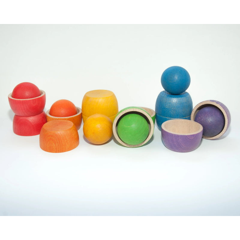 Grapat | Bowls and Balls | 18 Pieces | Coloured Wooden Toys