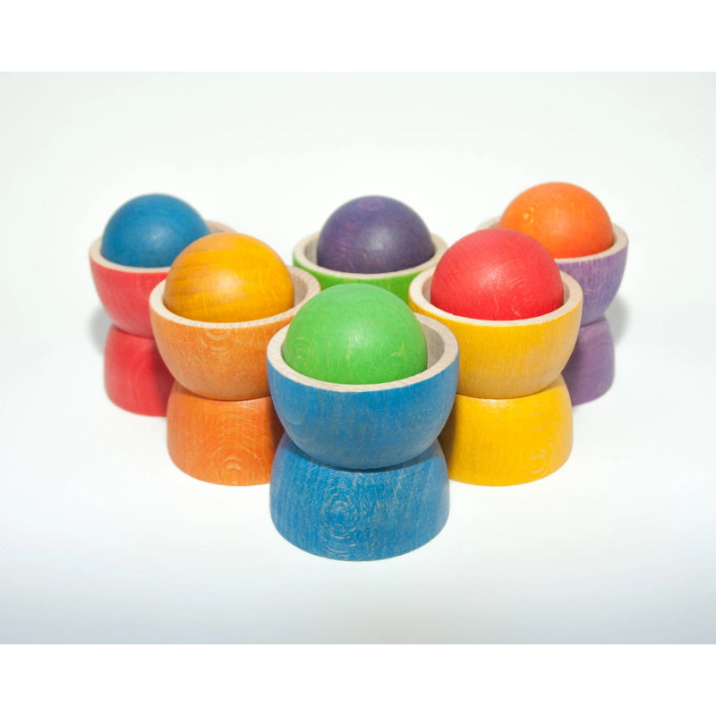 Grapat | Bowls and Balls | 18 Pieces | Coloured Wooden Toys