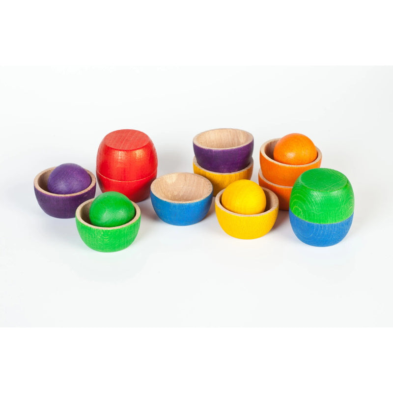 Grapat | Bowls and Balls | 18 Pieces | Coloured Wooden Toys