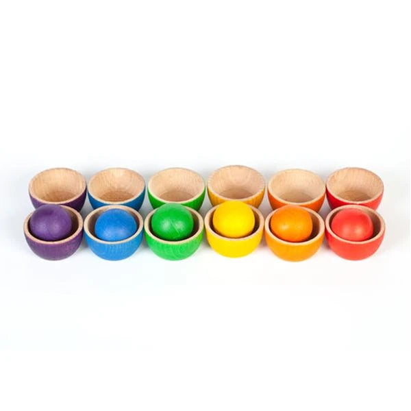 Grapat | Bowls and Balls | 18 Pieces | Coloured Wooden Toys