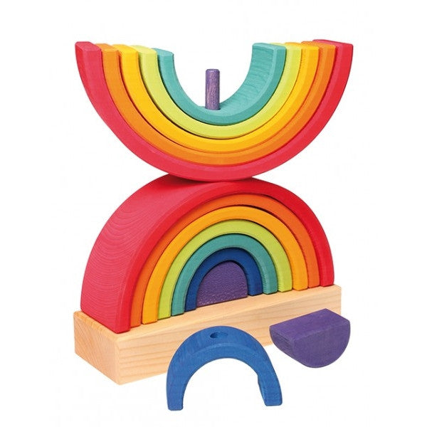 Grimm's | Wooden Rainbow Stacking Toy | Double Tower | Milk Tooth
