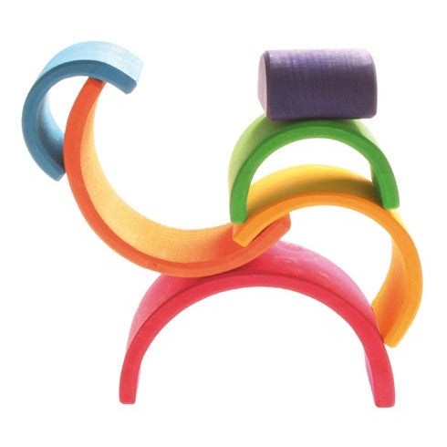 Grimm&#39;s Spiel &amp; Holz | Medium Wooden Rainbow Stacking Toy | Milk Tooth
