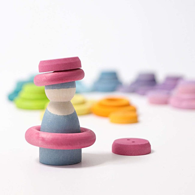 Grimm&#39;s | Building Rings | Pastel | Set of 24 Wooden Toys