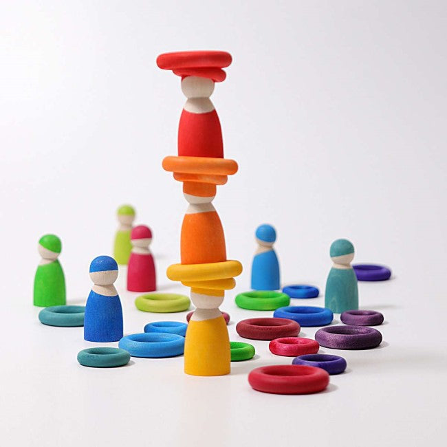 Grimm&#39;s | Building Rings | Rainbow | Set of 24 Wooden Toys
